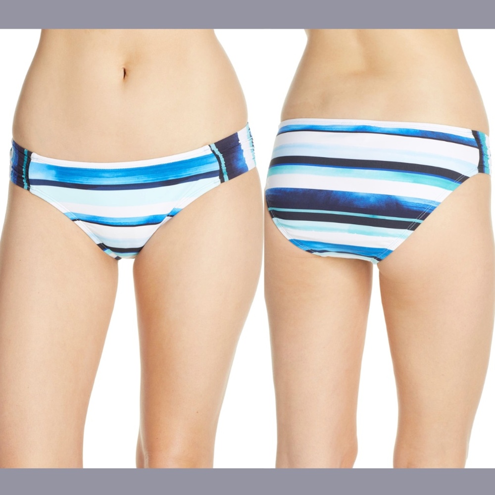 NWT La Blanca [ 10 ] Meridian Shirred Hipster Bikini‎ Bottoms In Blue